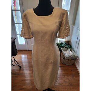 Vintage 90s Ivory Shantung Sheath Dress Lace Sleeve 8  Mother of Bride Wedding